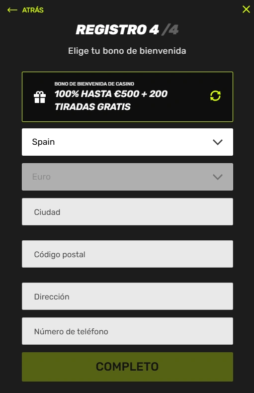 Sportuna Casino Proceso de registro paso 4